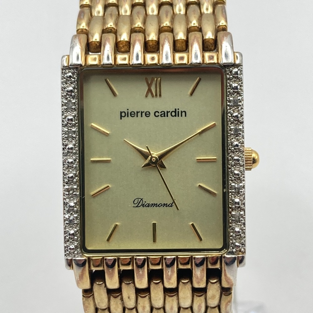 Vintage Pierre Cardin Men's Diamond Tank Watch 23mm Gold Tone New Battery 7"